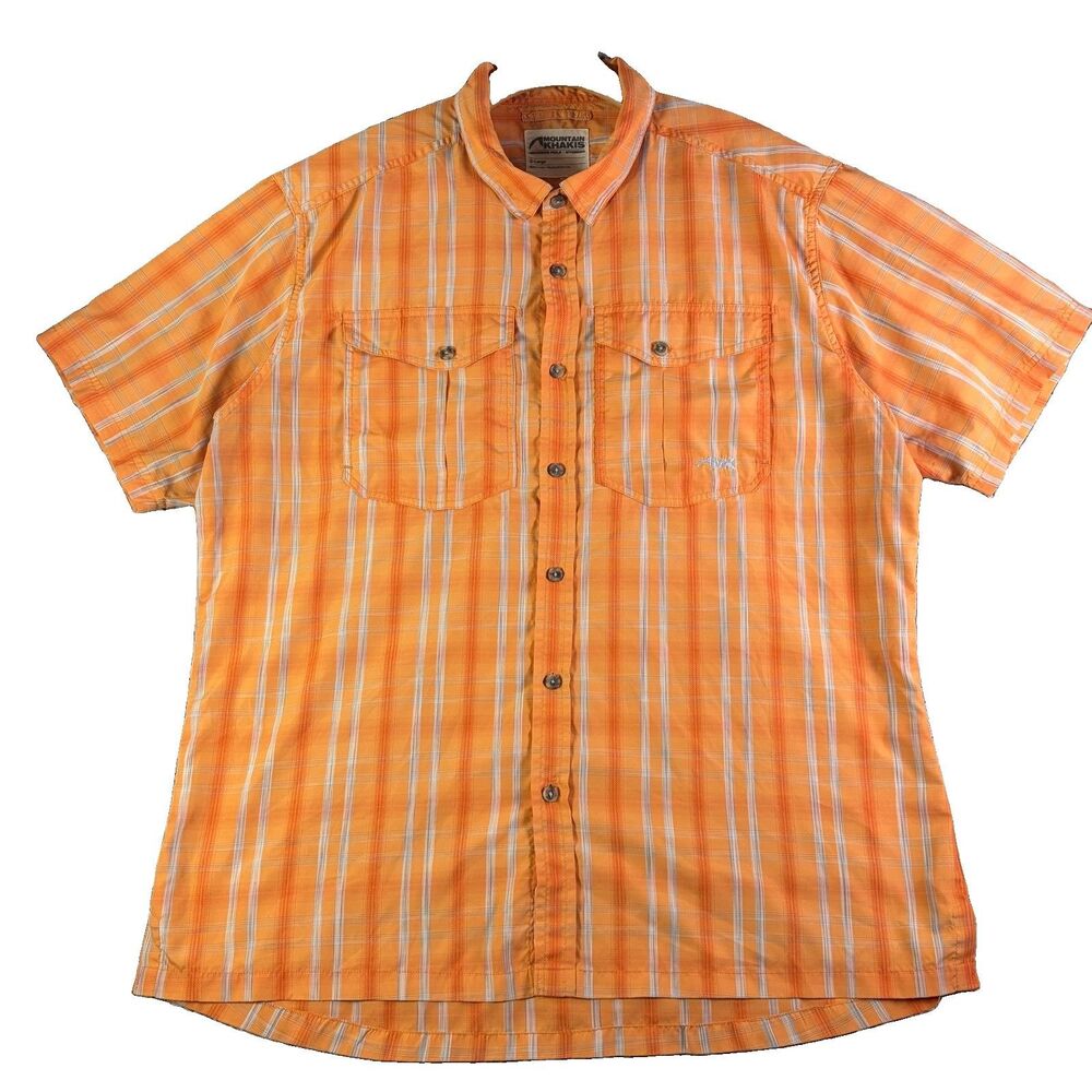 Mountain Khaki Equatorial Shirt Mens XL Short Sleeve Orange Stripes Utility Golf